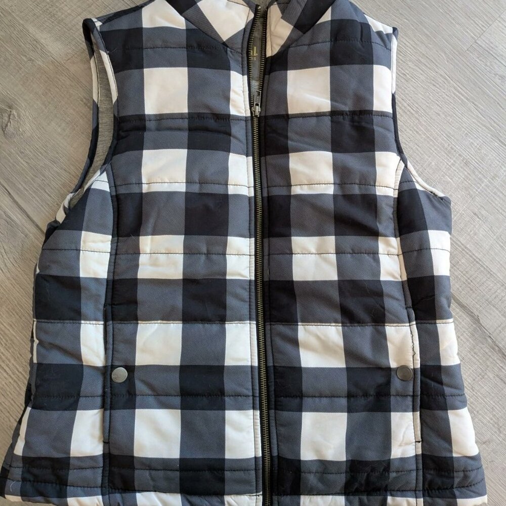 Natural Reflections Vest Womens Medium Plaid Black And White Puffer - Picture 1 of 5